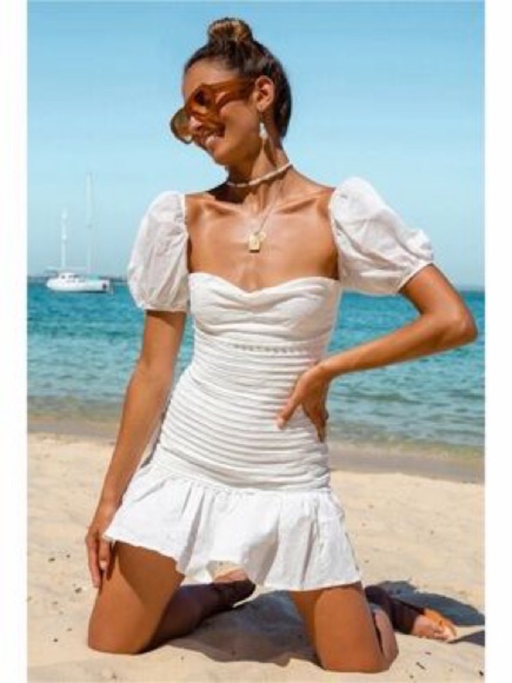 NWT Hello Molly White St. Cloud Puff Sleeve Ruffle Mini Dress